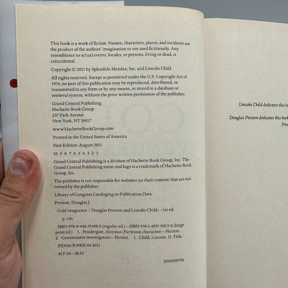 Cold Vengeance By Preston & Child 2011 Paperback First Edition Suspense Thriller - Picture 3 of 3